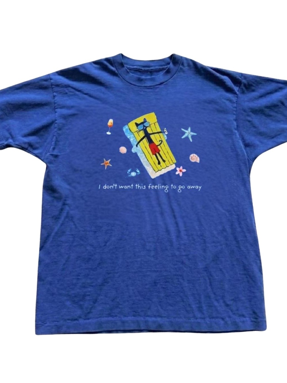 Gildan Blue Graphic Tee with Cat Lounger Print